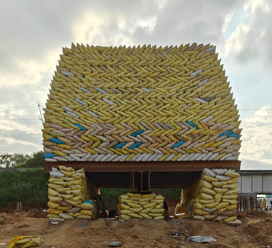 Static pile load test setup at construction site